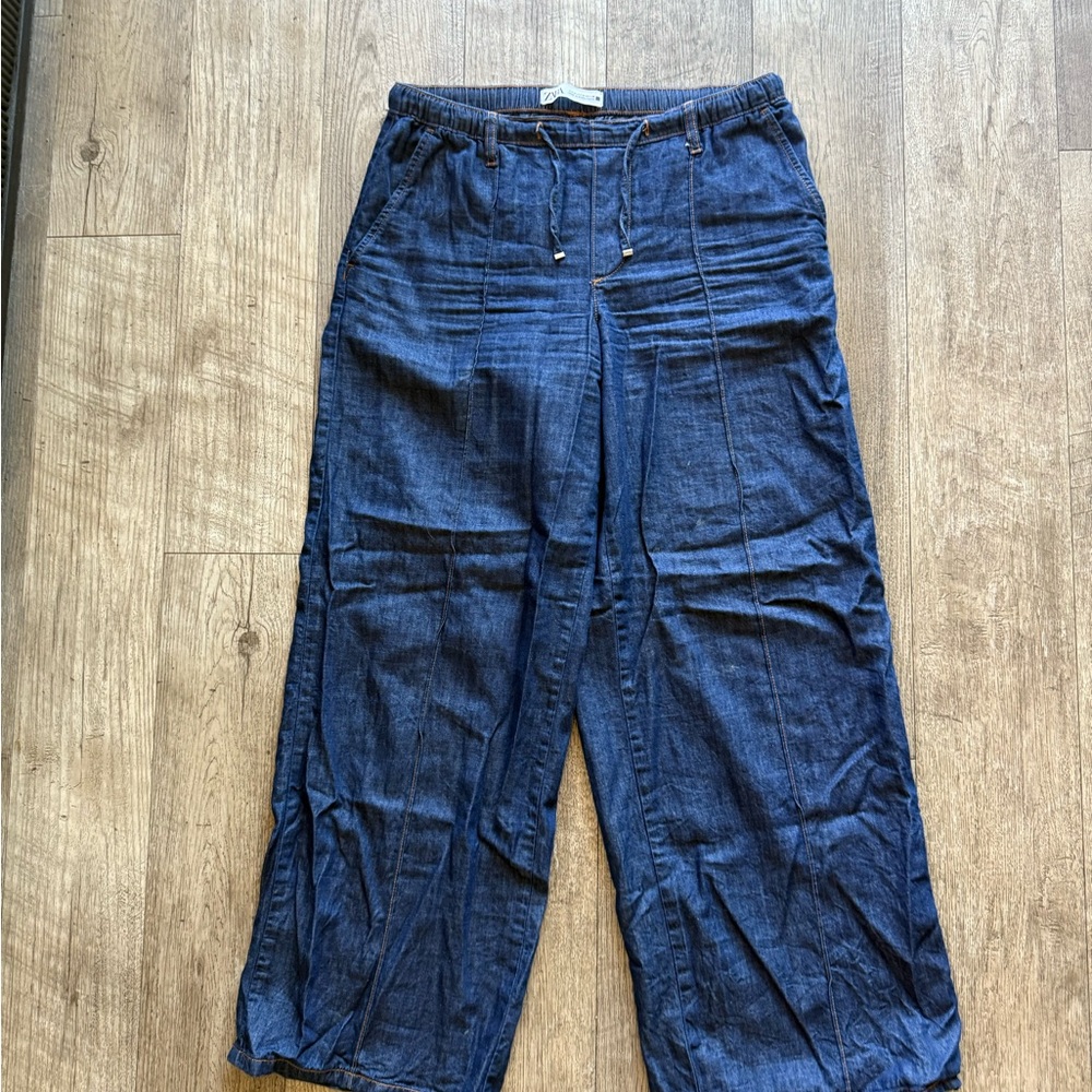 Zara Wide-Leg Linen Denim Pants